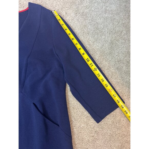 Boden Ellen Ottoman V-Neck Career Dress Size 16L Navy Blue Ribbed Front Pockets - Picture 10 of 14